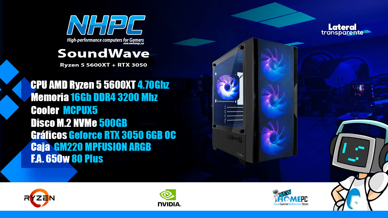 Pc Gaming NHPC SoundWave AMD R5 5600XT / RTX3050 / 16GB / M2 Nvme 500GB
